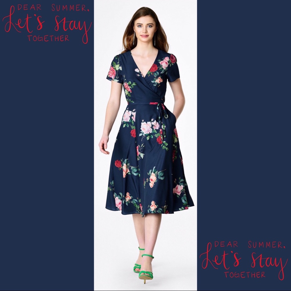NWOT! Beautiful Navy Blue Red Floral Dress